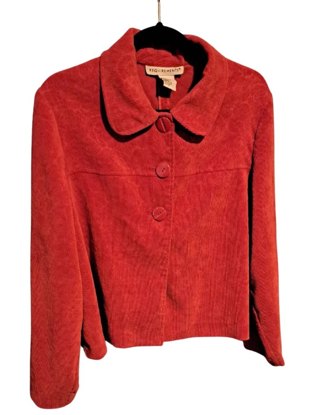 Requirements Red Corduroy Button-Front Jacket with Rounded Collar